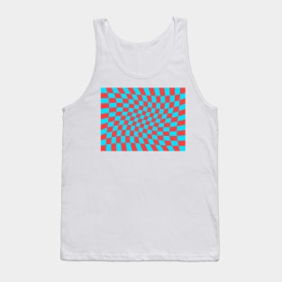 Twisted Checkered Square Pattern - Blue & Red Tank Top